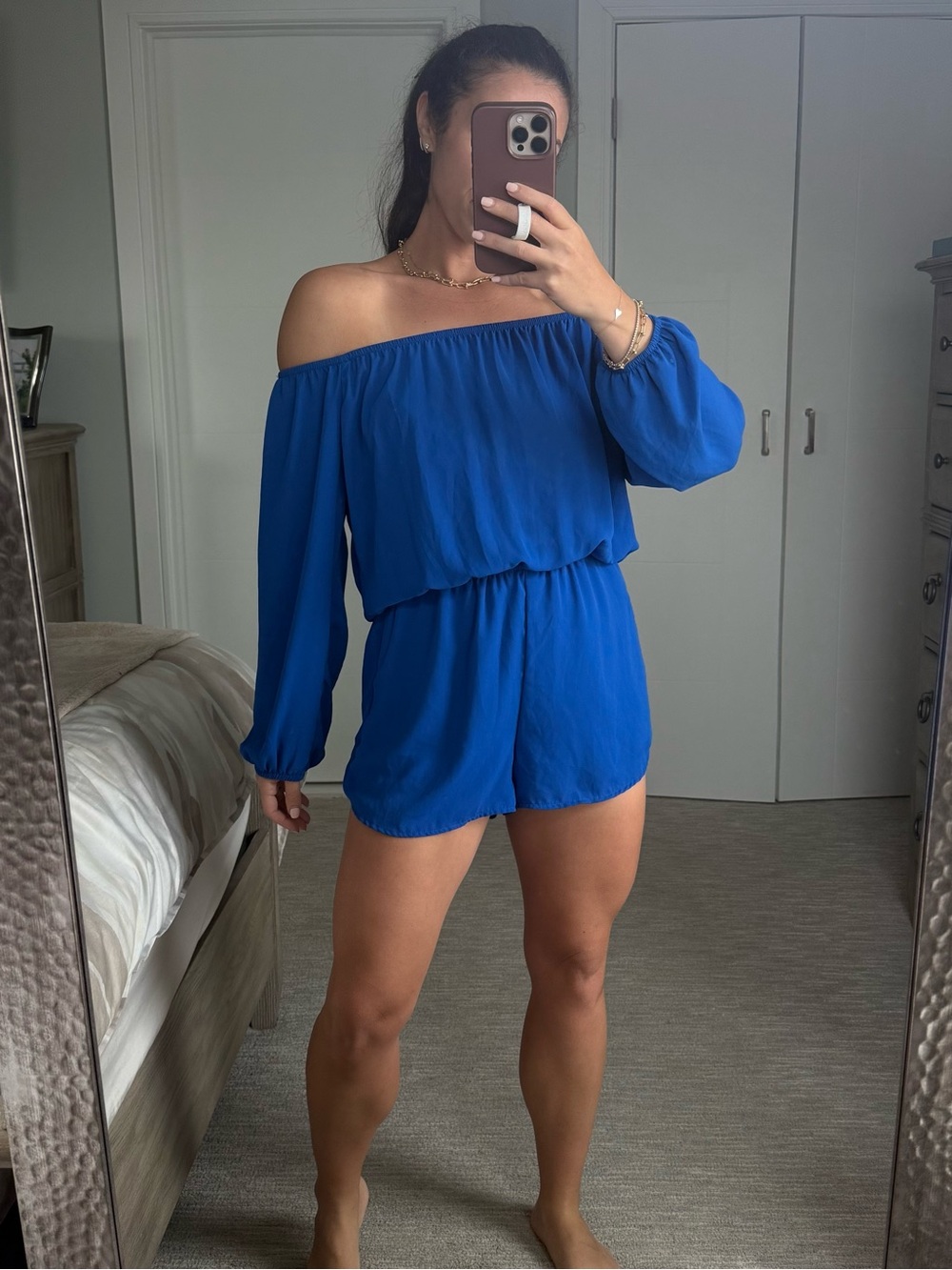 Design Lab Lord & Taylor Electric Blue Off-Shoulder Romper